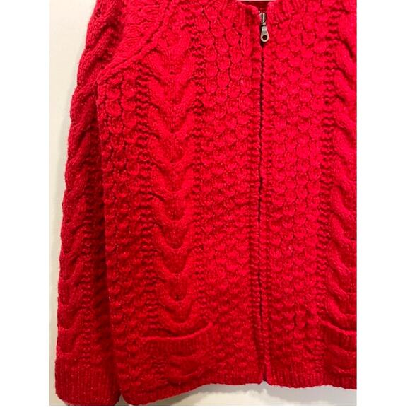 Hand Knit Limited America Red Lambswool Full Zip Sweater Cardigan Women's Sz Sm - Picture 5 of 7